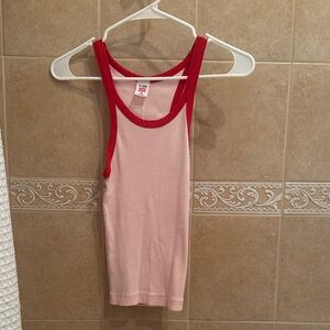 RE/Done Hanes Red Trim Pink Tank Top